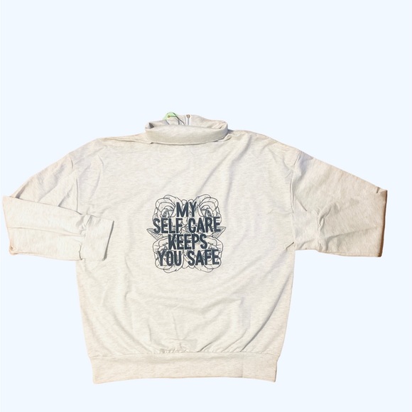 Self Care Mental Health graphic quarter zip raglan pullover sweatshirt small - Picture 7 of 10